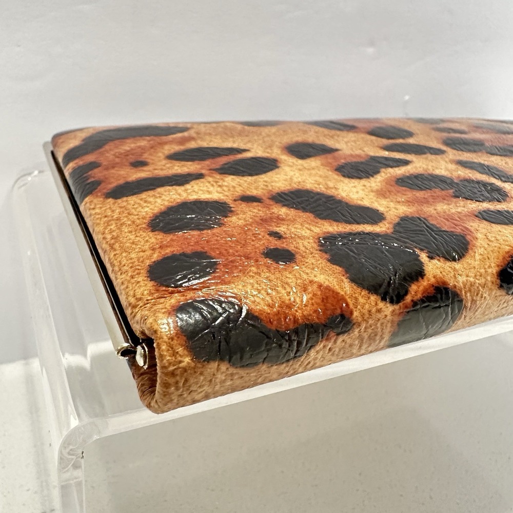 LODIS Quinn Clutched Framed Leather Wallet Leopard Brown/Black RFID Slim Party - Picture 8 of 9